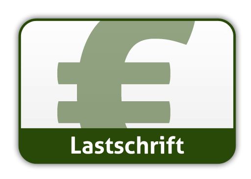 Euro-Symbol über dem Wort "Lastschrift" auf grünem und weißem, rechteckigem Hintergrund.