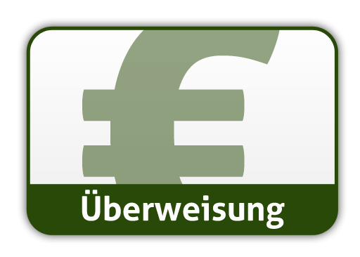 Euro-Symbol über dem Wort "Überweisung" auf weißem und grünem, rechteckigem Hintergrund.