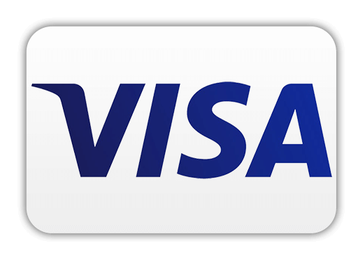 VISA-Logo in blauen Buchstaben auf weißem Hintergrund mit abgerundeten Ecken.