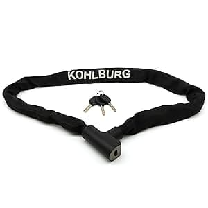 Langes Kettenschloss mit Zuklick-Mechanismus "Kopenhagen" in Schwarz, inklusive zwei Schlüssel, auf weißem Hintergrund.