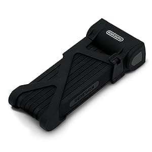 Ein kompaktes, schwarzes Langes Premium Schlüssel-Faltschloss "Rom" wird in geschlossener Position mit dem Produktlogo gezeigt.