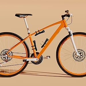 Langes Premium Schlüssel-Faltschloss "Rom" in aufrechter Haltung mit weißen Akzenten und Lenker auf einfarbig beigem Hintergrund.