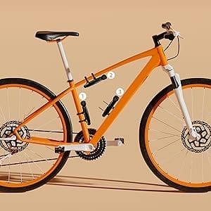 Langes Premium Zahlen-Faltschloss "Florenz" mit nummerierten Etiketten auf dem orangefarbenen Rahmen vor einem beigen Hintergrund.