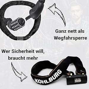 A KOHLBURG Massives 110cm Zahlenschloss "Göteborg" mit höchster Sicherheit und deutscher Sicherheitsaufschrift auf grauem Hintergrund.