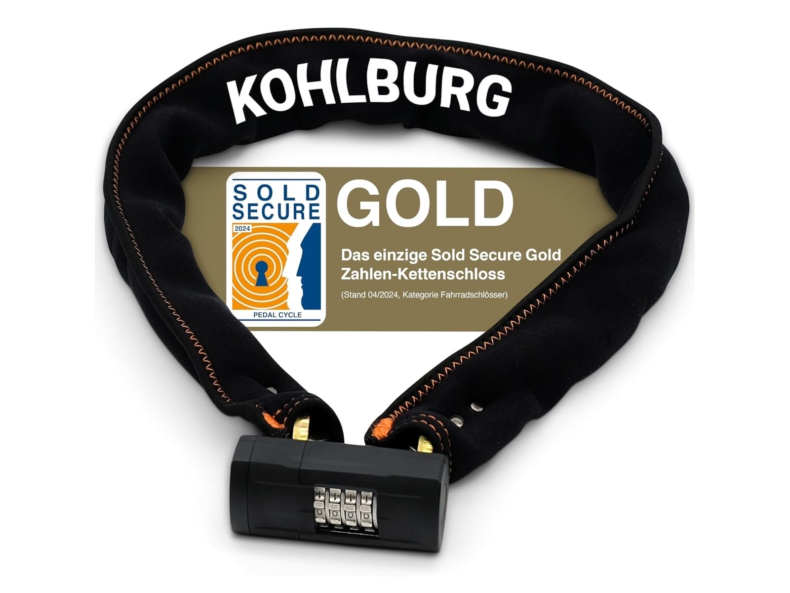 A KOHLBURG Massives 110cm Zahlenschloss "Göteborg" Kettenschloss mit Zahlencode und Sold Secure Gold Zertifizierung.