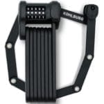 Das Langes Premium Zahlen-Faltschloss "Wien" ist ein schwarzes Fahrrad-Faltschloss mit Zahlenscheibe und KOHLBURG-Branding.